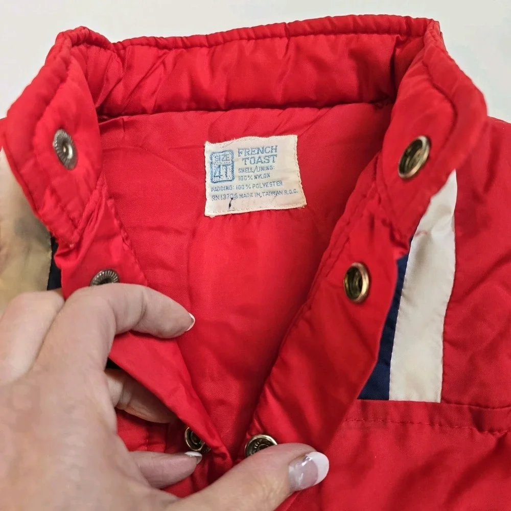 VTG 80s‎ French Toast Toddler Rainbow Puffer Vest 4T Red Snap Front Color Block